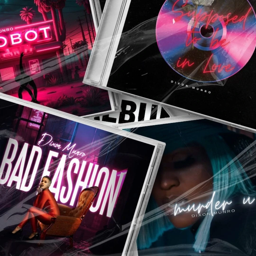 A collage of Dixon Munro album covers featuring CD cases of albums and singles